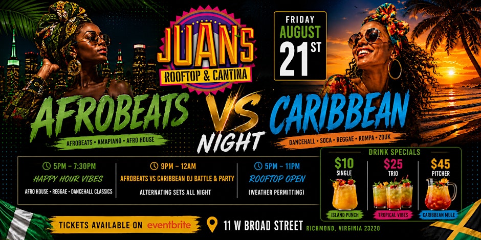 Afrobeats vs Caribbean Night at Juan's Rooftop & Cantina
