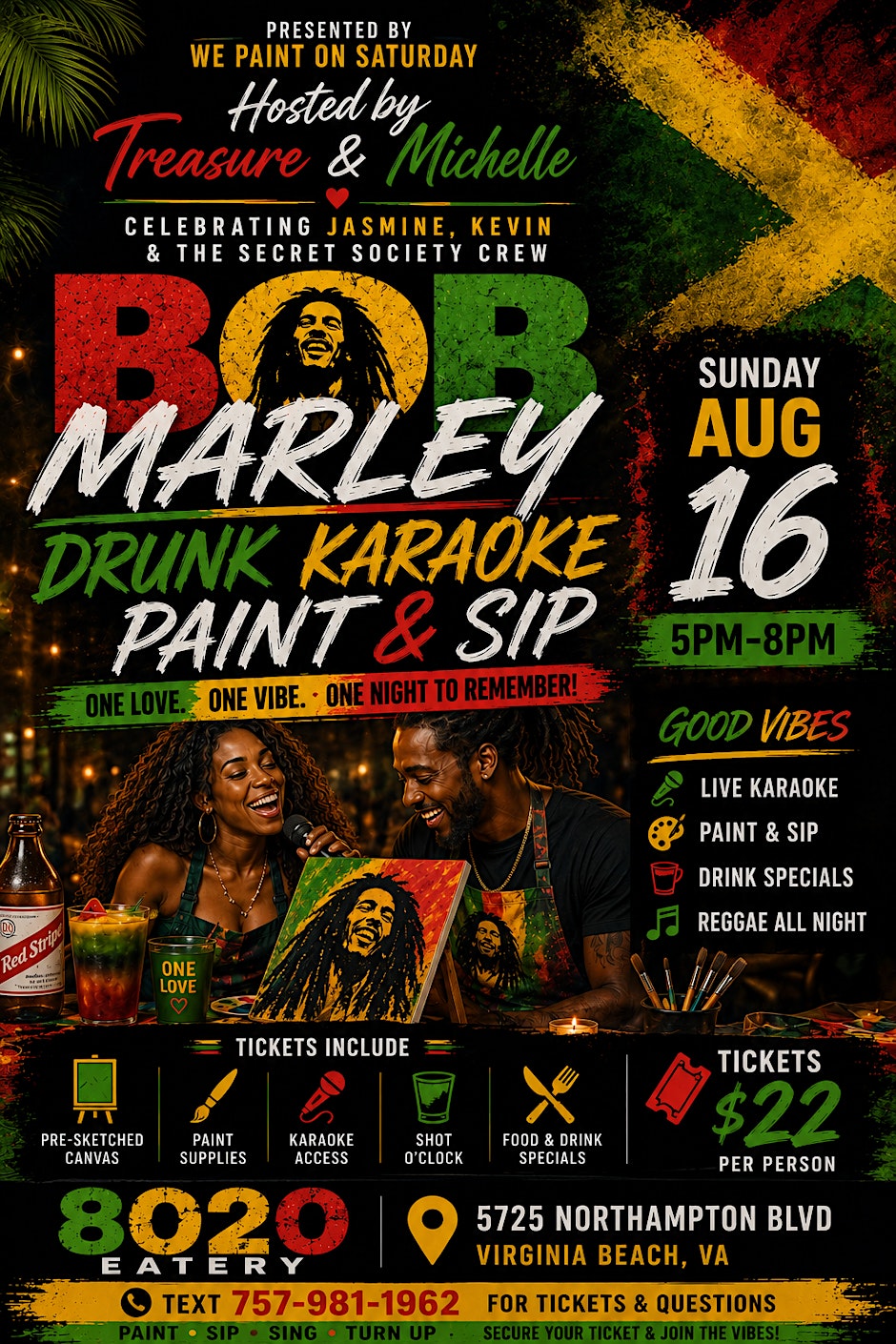 Bob Marley Drunk Karaoke Paint & Sip