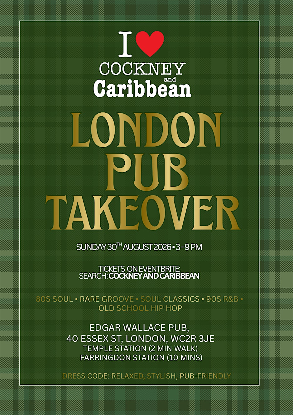 Cockney & Caribbean London Pub Takeover | Soul Day Party | Sun 30th August
