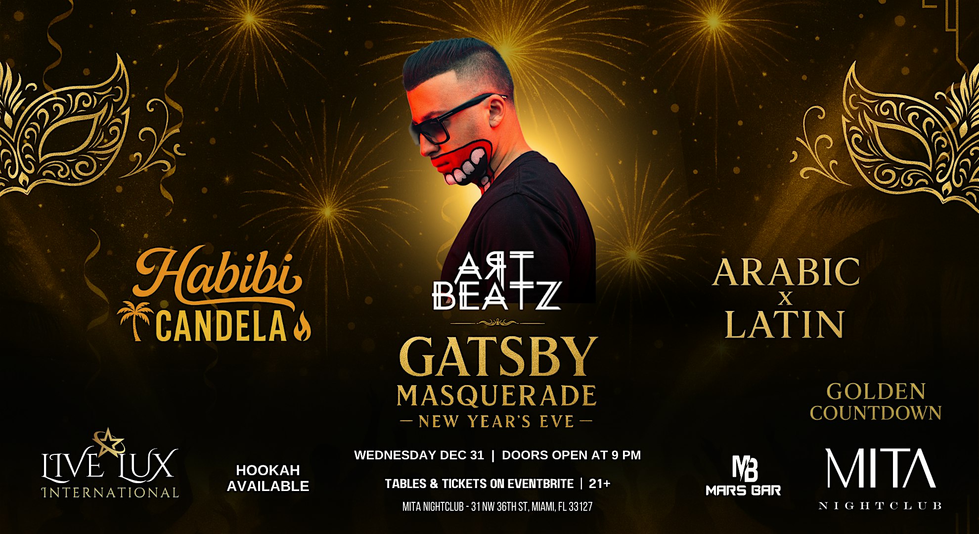 Habibi Candela: Gatsby Masquerade New Year’s Eve Arabic Latin Party