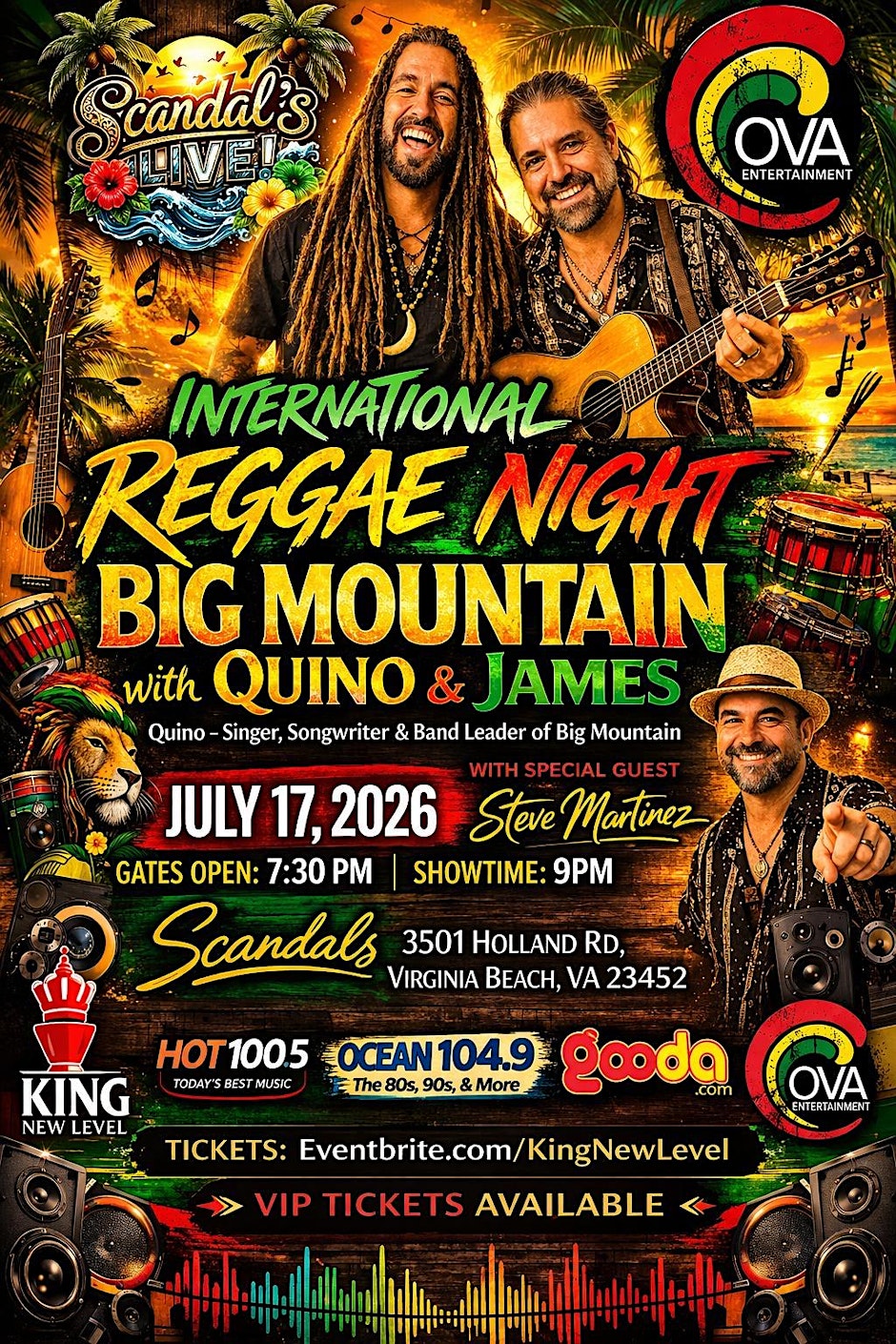 INTERNATIONAL REGGAE NIGHT FEATURING QUINO and JAMES OF BIG MOUNTAIN