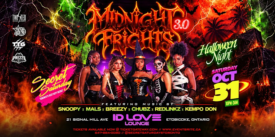 Midnight Frights | Secret Saturdays | Halloween Oct 31 | ID Love Lounge Flyer
