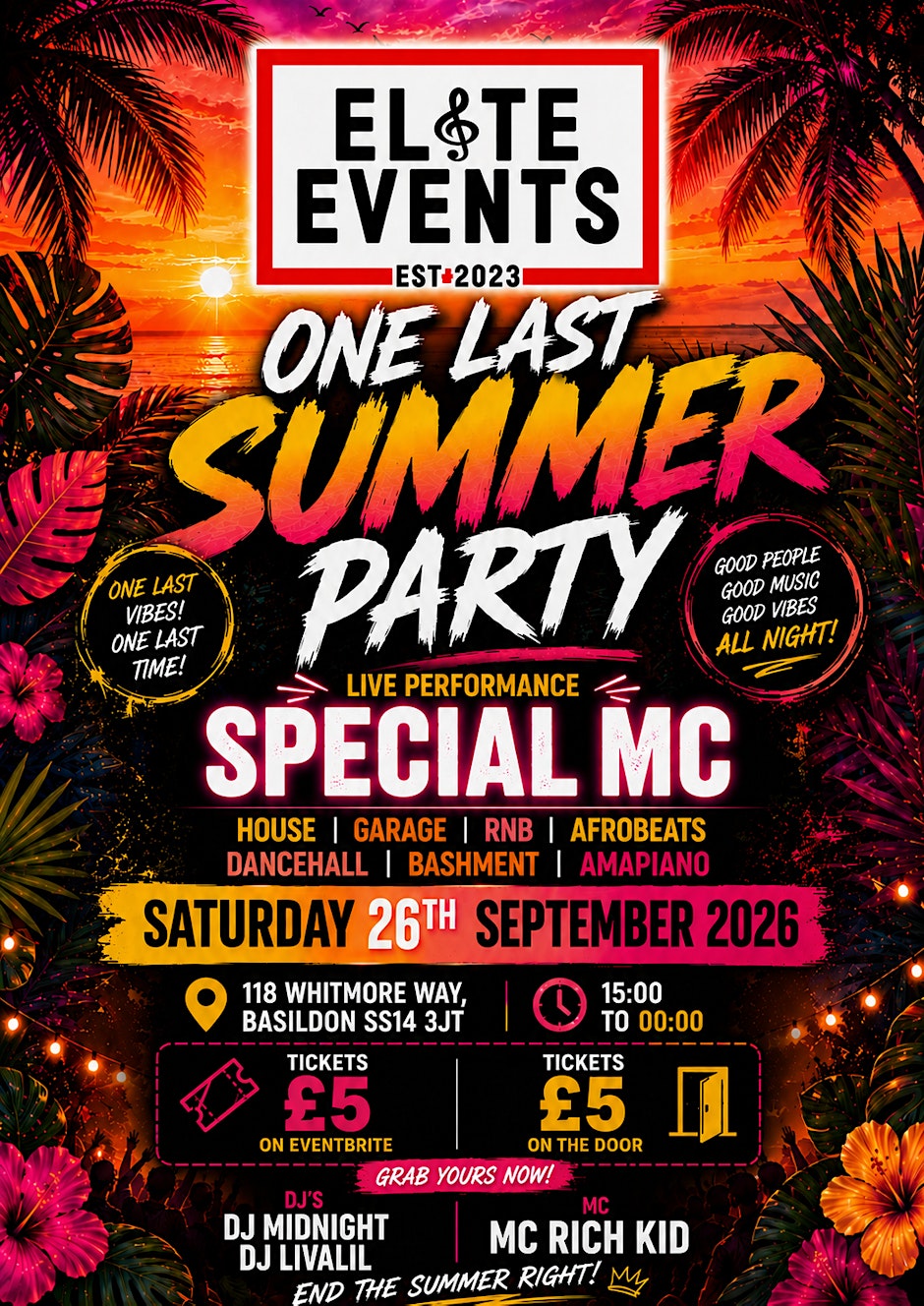 One Last Summer Party 2026 | House • Garage • RnB • Afrobeats