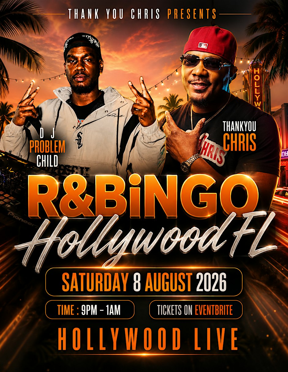 R&B BiNGO HOLLYWOOD FL! 11/7/26 TRAP Vs R&B BiNGO W/Comedian THANKYOUCHRIS