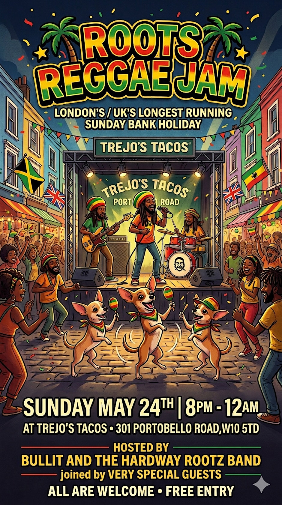 Roots Reggae Jam w/Bullit and the Hardway Rootz Band at Trejo's Tacos