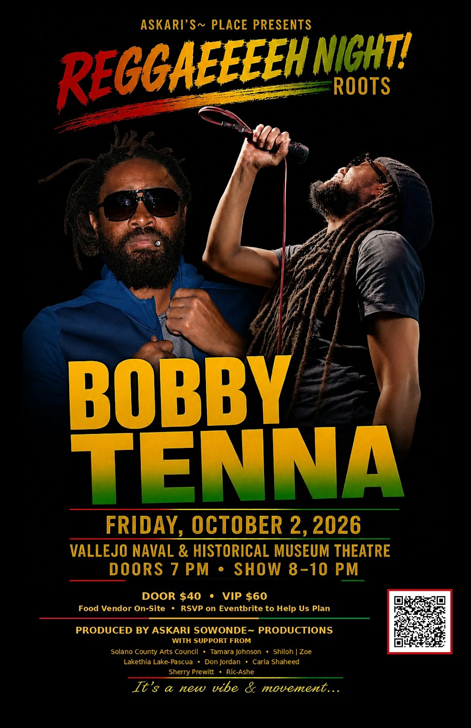 ROOTS...REGGAEEEEEH NIGHT!  Featuring the Bobby Tenna Experience
