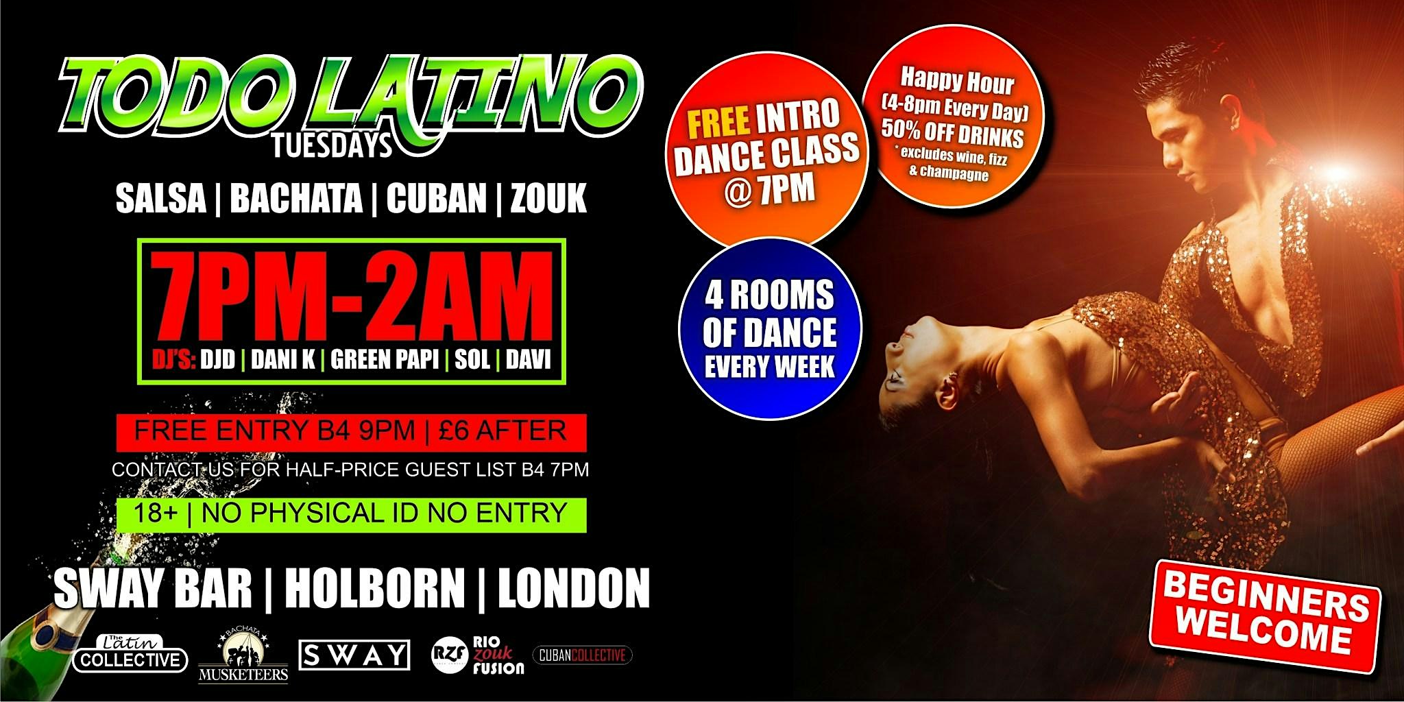 SALSA BACHATA SWAY BAR TUESDAYS - DISCOUNT GUEST LIST SOCIAL TICKETS